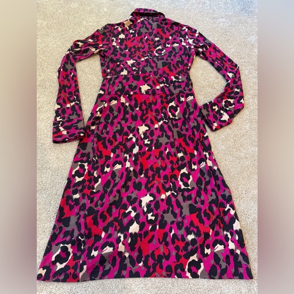 Diane von Furstenberg DVF Hot Pink Black Leopard Patterned Silk Wrap Dress Sz 2 - Picture 7 of 9